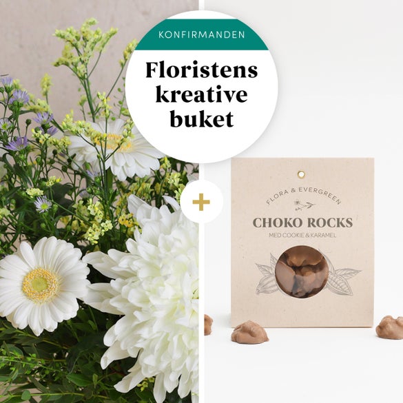 Floristens buket til konfirmanden med Choko Rocks